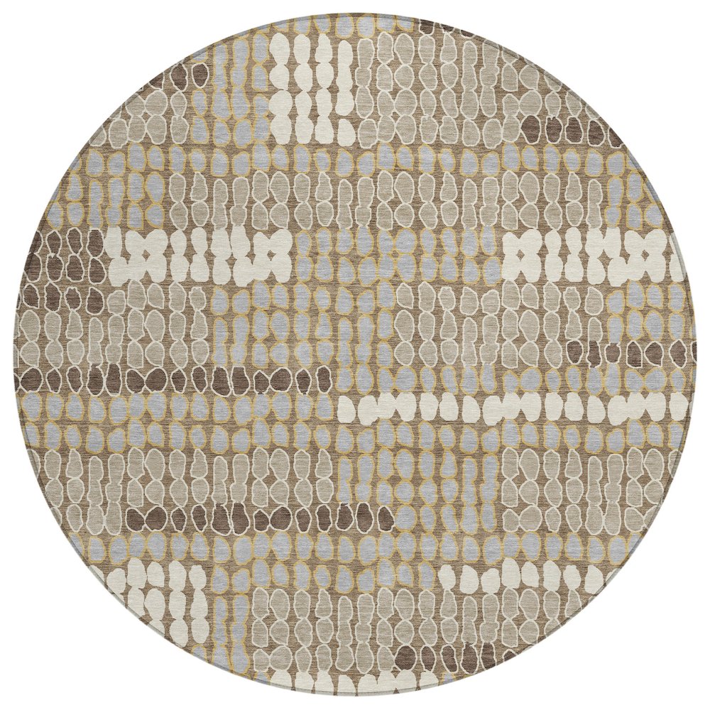 Machine Washable Indoor/Outdoor Chantille ACN2763 Brown 8' x 8' Round Rug. Picture 1