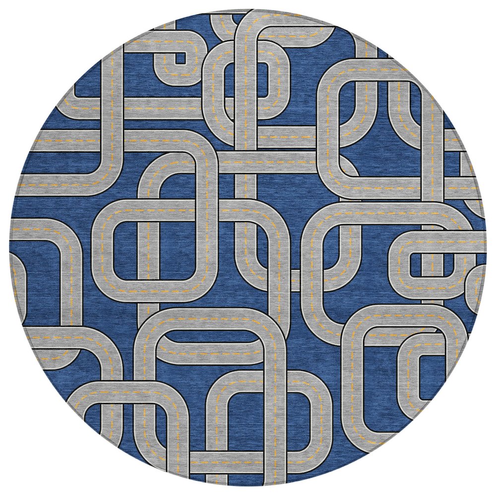 Machine Washable Indoor/Outdoor Chantille ACN2764 Blue 8' x 8' Round Rug. Picture 1