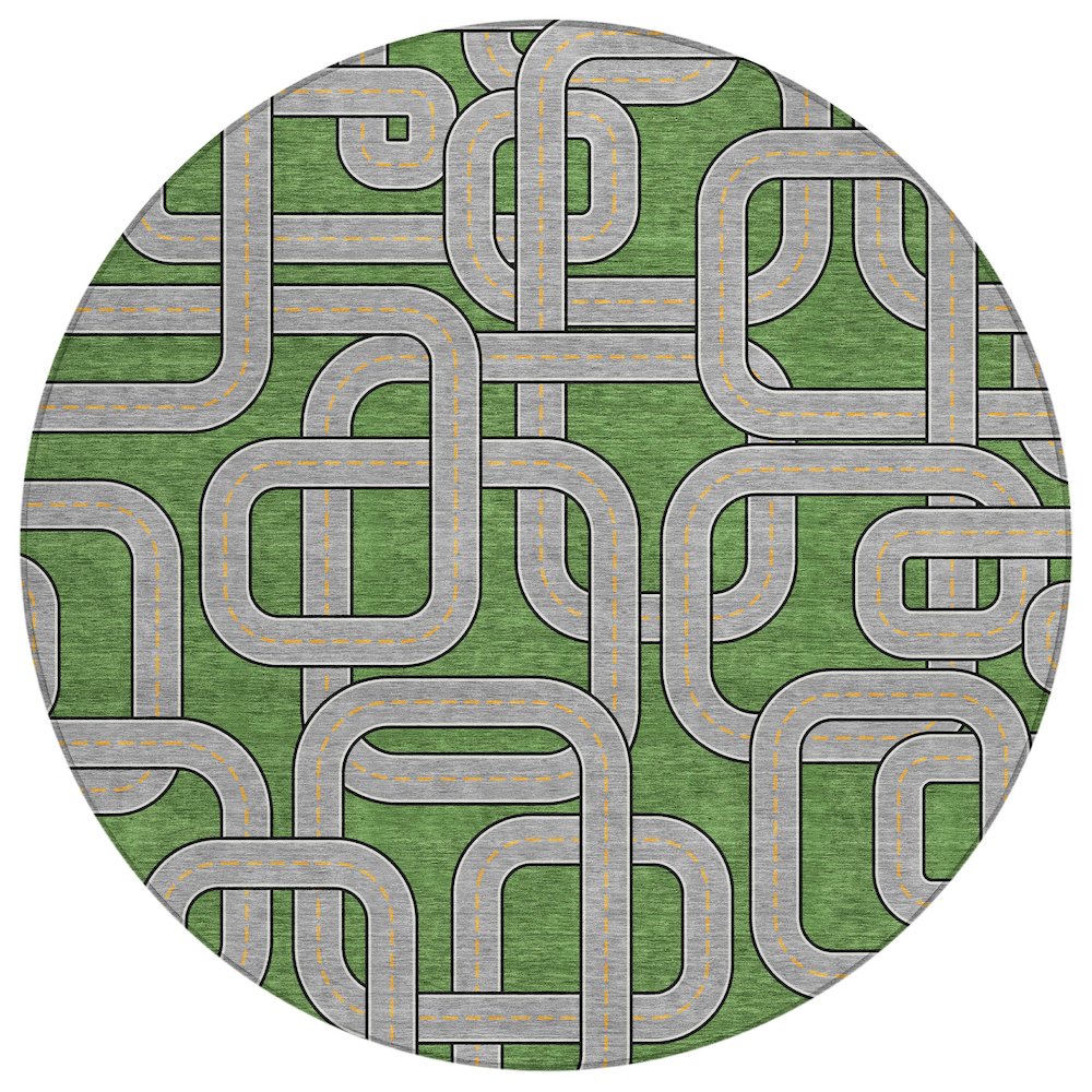 Machine Washable Indoor/Outdoor Chantille ACN2764 Green 8' x 8' Round Rug. Picture 1