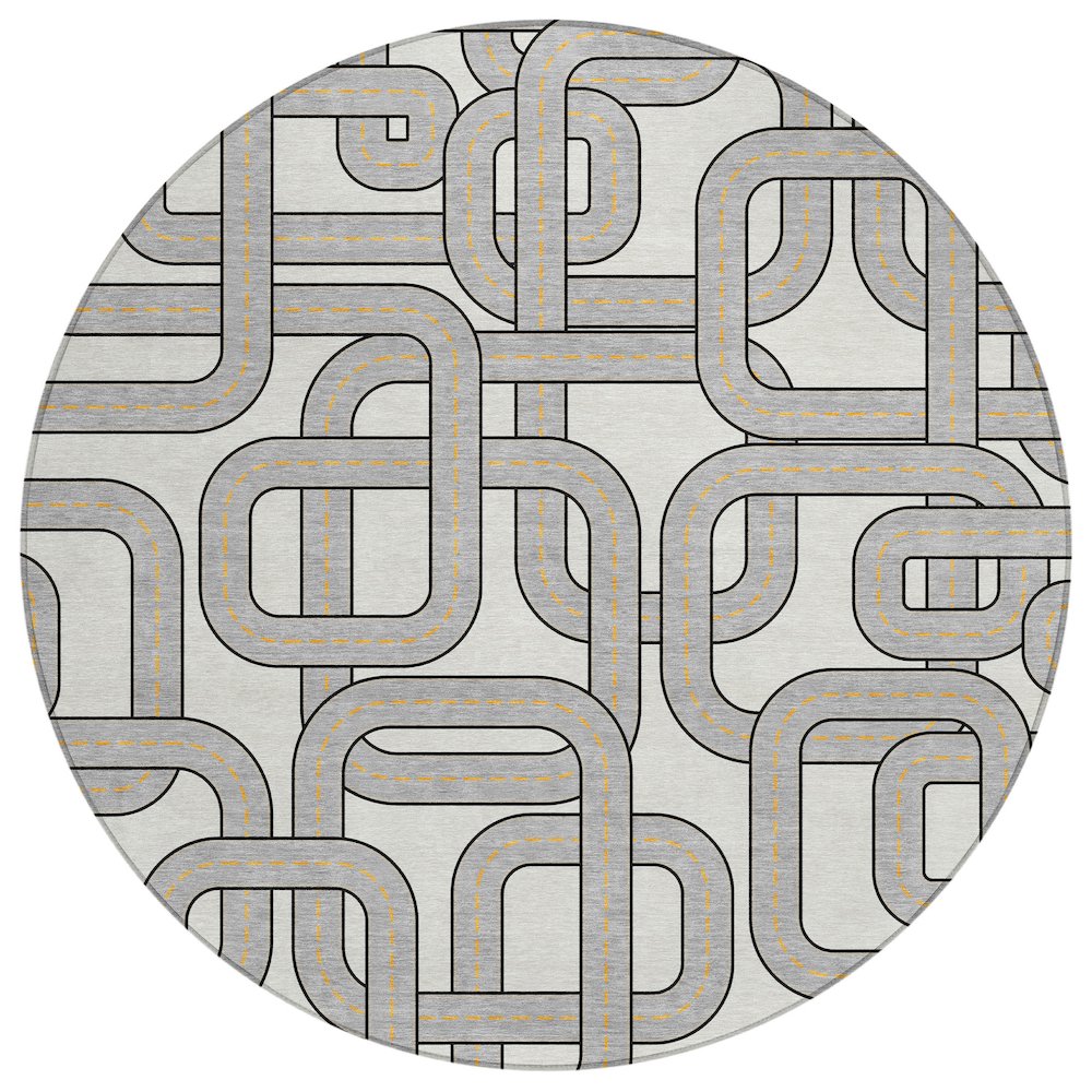 Machine Washable Indoor/Outdoor Chantille ACN2764 Ivory 8' x 8' Round Rug. Picture 1
