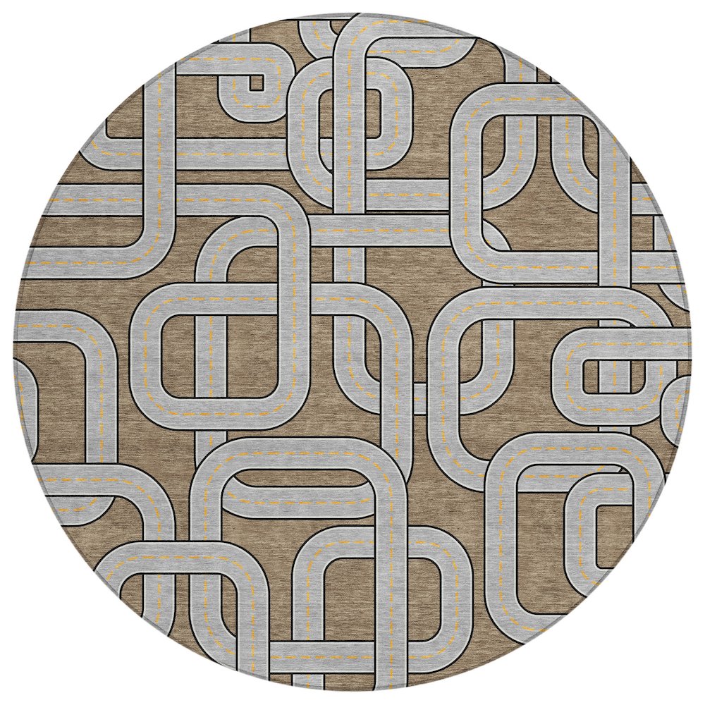 Machine Washable Indoor/Outdoor Chantille ACN2764 Brown 8' x 8' Round Rug. Picture 1