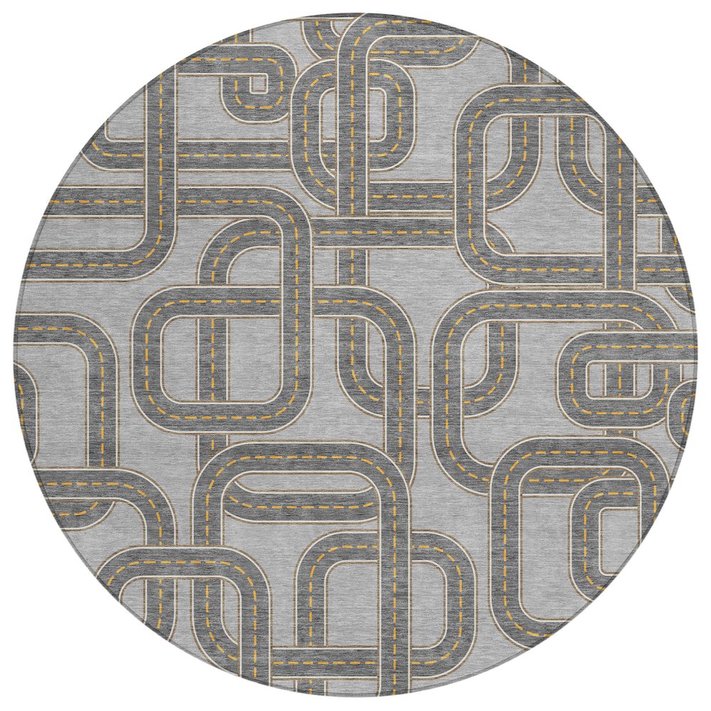 Machine Washable Indoor/Outdoor Chantille ACN2764 Gray 8' x 8' Round Rug. Picture 1
