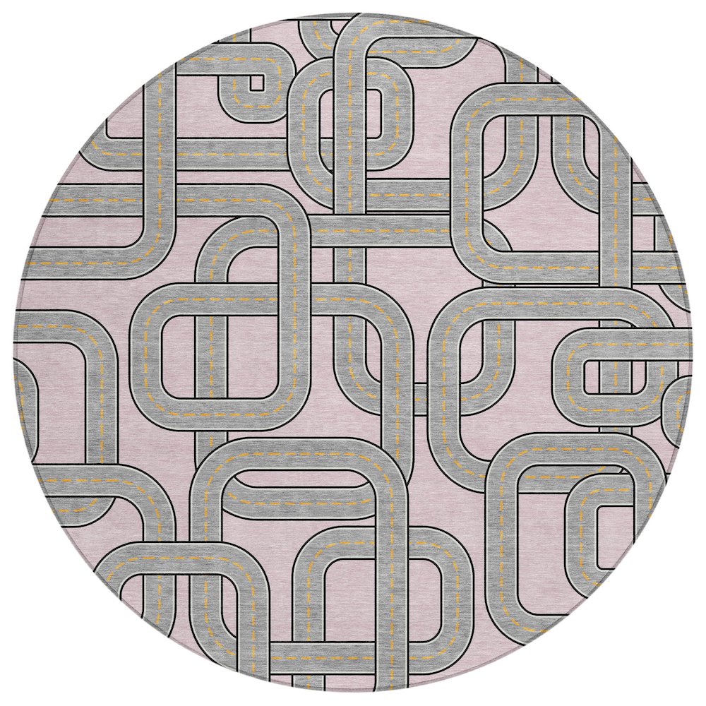 Machine Washable Indoor/Outdoor Chantille ACN2764 Pink 8' x 8' Round Rug. Picture 1