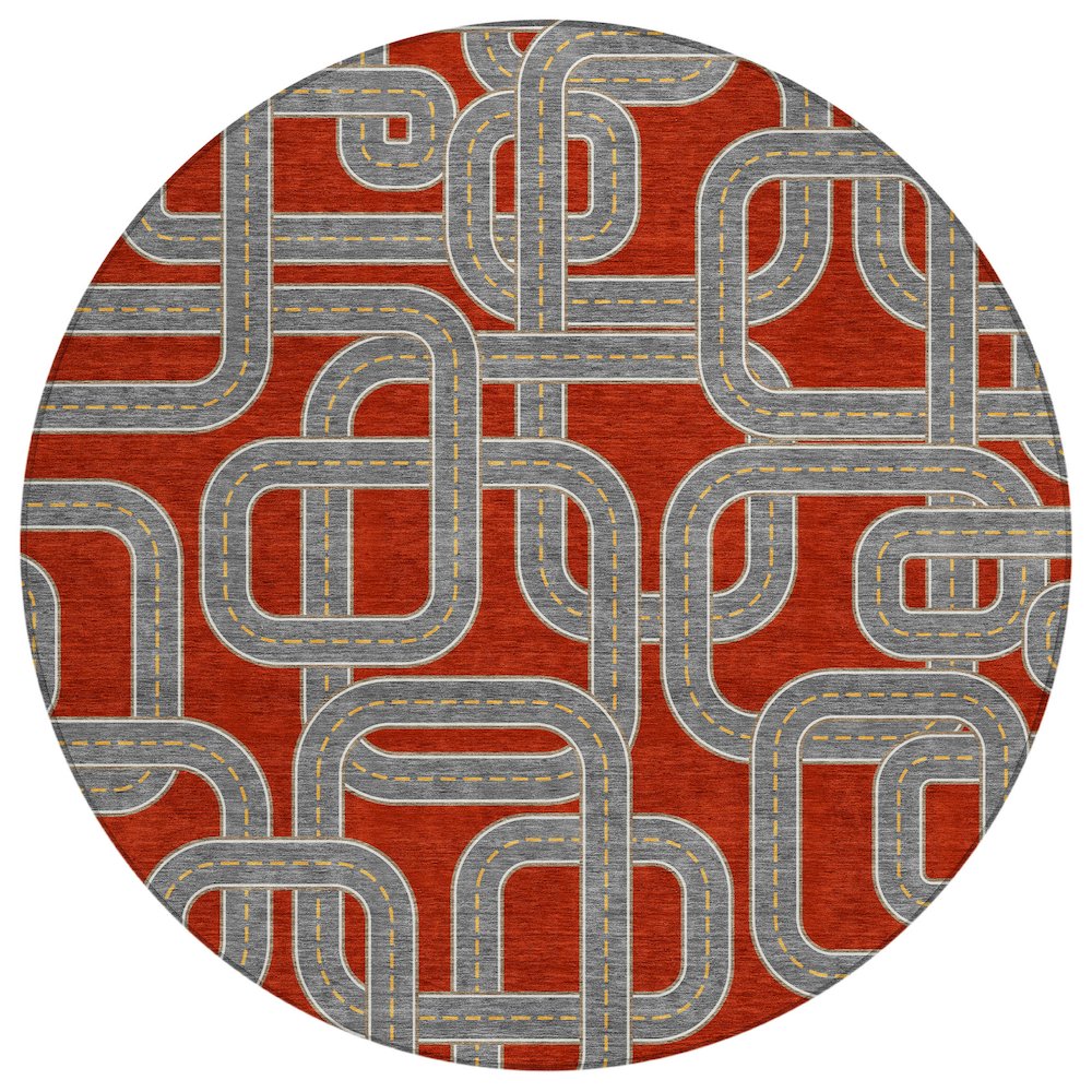 Machine Washable Indoor/Outdoor Chantille ACN2764 Red 8' x 8' Round Rug. Picture 1