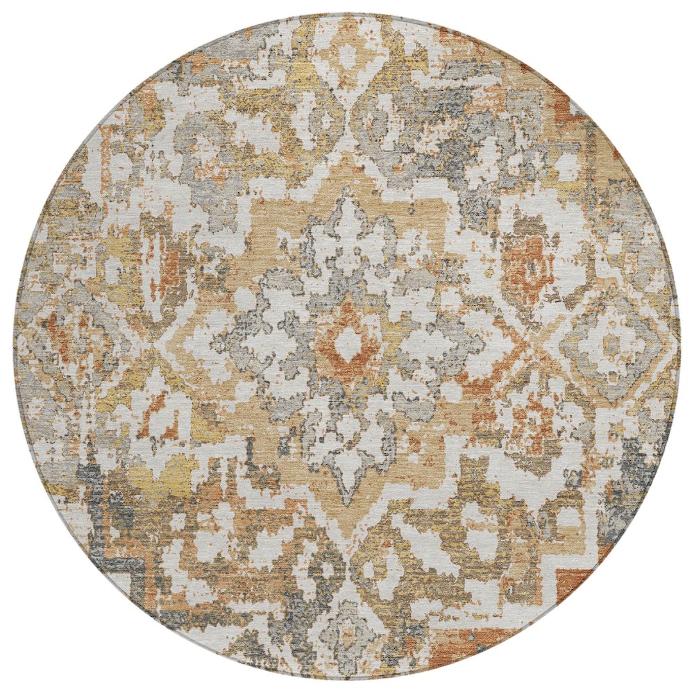 Machine Washable Indoor/Outdoor Chantille ACN2765 Orange 8' x 8' Round Rug. Picture 1