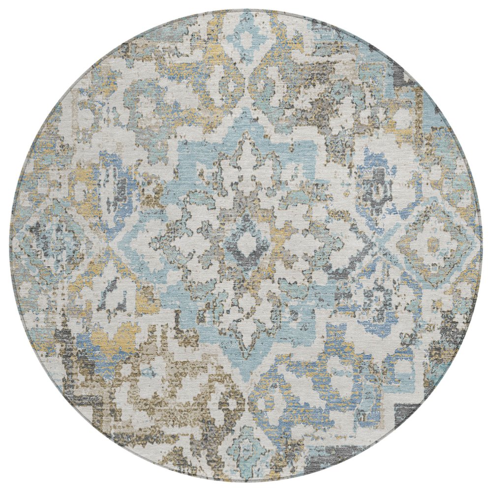 Machine Washable Indoor/Outdoor Chantille ACN2765 Teal 8' x 8' Round Rug. Picture 1
