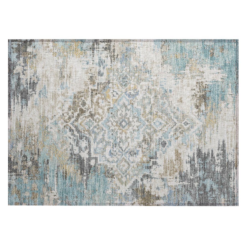 Machine Washable Indoor/Outdoor Chantille ACN2765 Teal 1'8" x 2'6" Rug. Picture 1