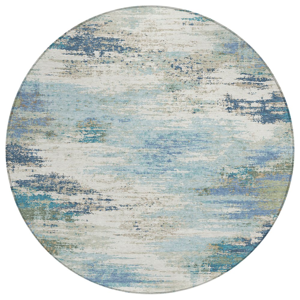 Machine Washable Indoor/Outdoor Chantille ACN2766 Blue 8' x 8' Round Rug. Picture 1