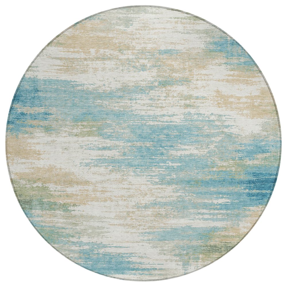 Machine Washable Indoor/Outdoor Chantille ACN2766 Teal 8' x 8' Round Rug. Picture 1