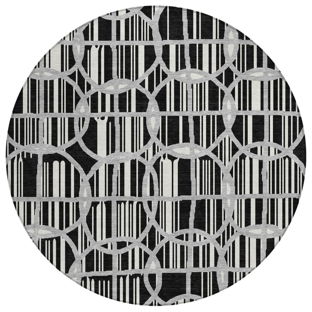 Machine Washable Indoor/Outdoor Chantille ACN2769 Black 8' x 8' Round Rug. Picture 1