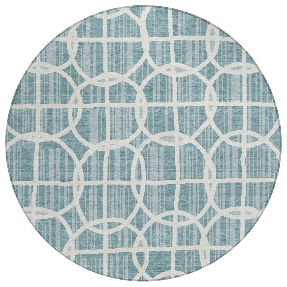 Machine Washable Indoor/Outdoor Chantille ACN2769 Teal 8' x 8' Round Rug. Picture 1