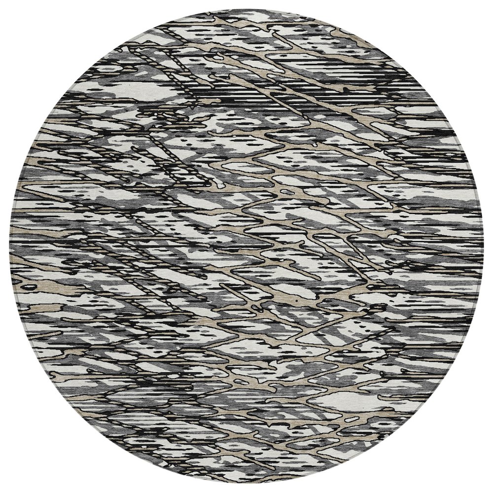 Machine Washable Indoor/Outdoor Chantille ACN2771 Black 8' x 8' Round Rug. Picture 1