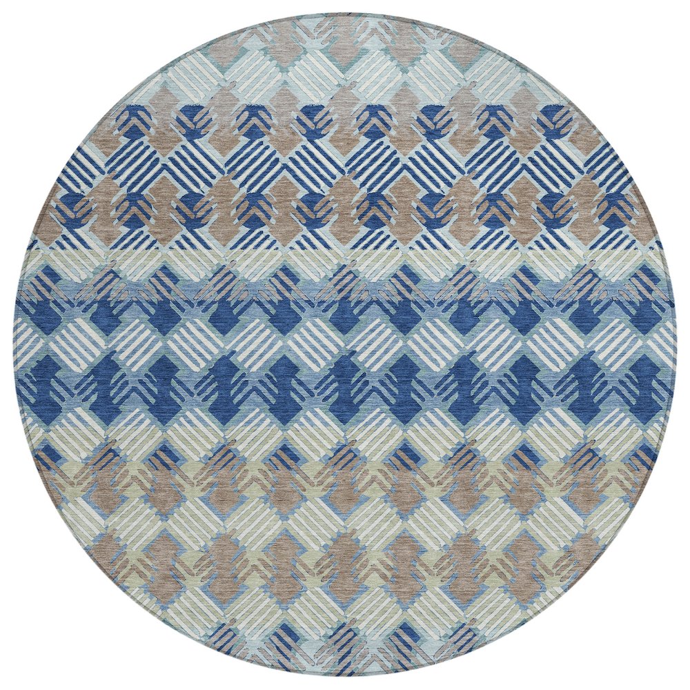Machine Washable Indoor/Outdoor Chantille ACN2773 Blue 8' x 8' Round Rug. Picture 1