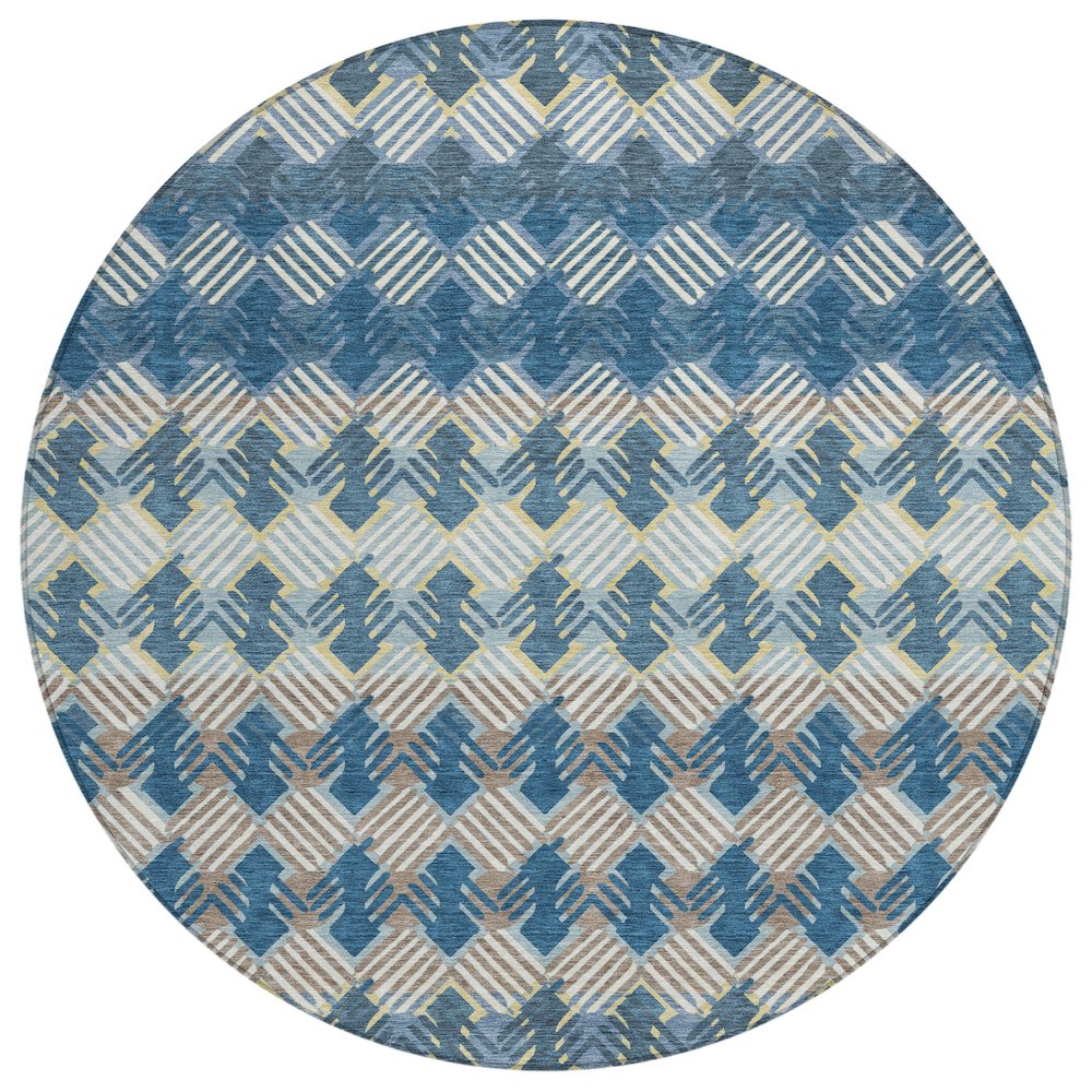 Machine Washable Indoor/Outdoor Chantille ACN2773 Blue 8' x 8' Round Rug. Picture 1