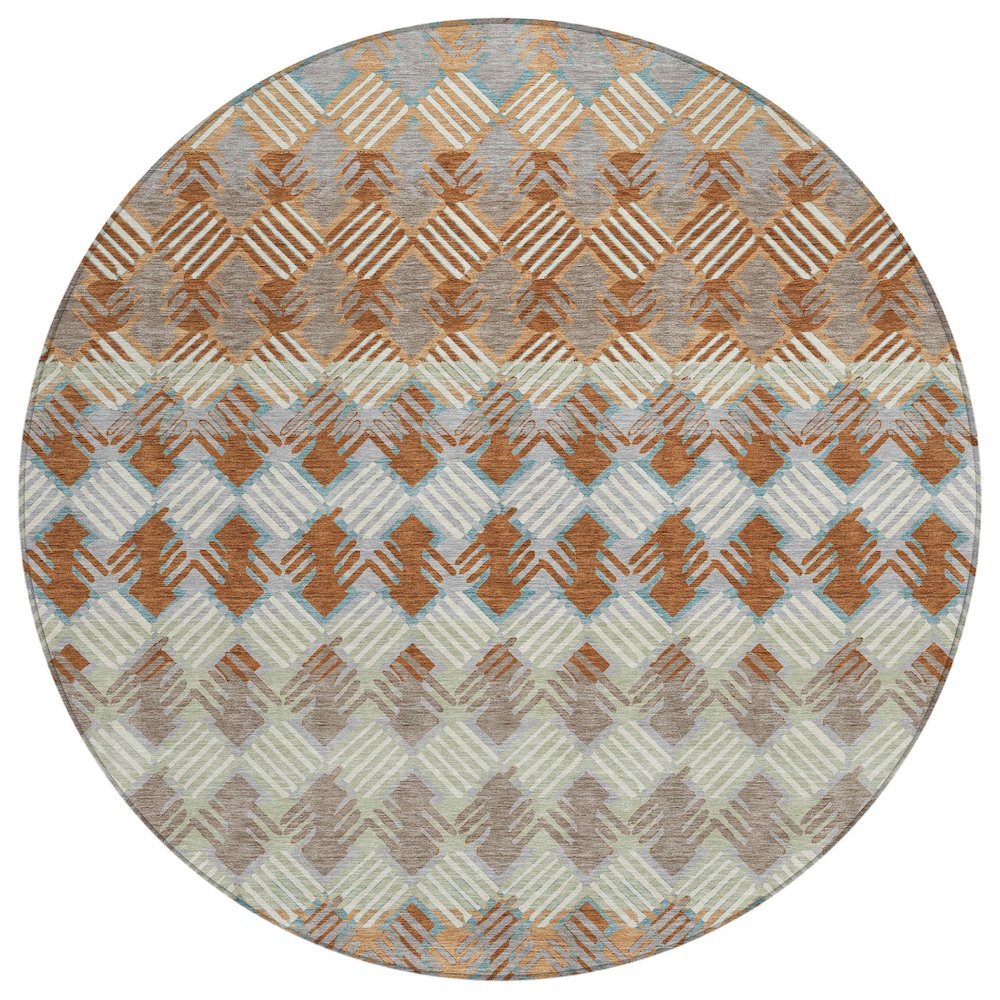 Machine Washable Indoor/Outdoor Chantille ACN2773 Orange 8' x 8' Round Rug. Picture 1