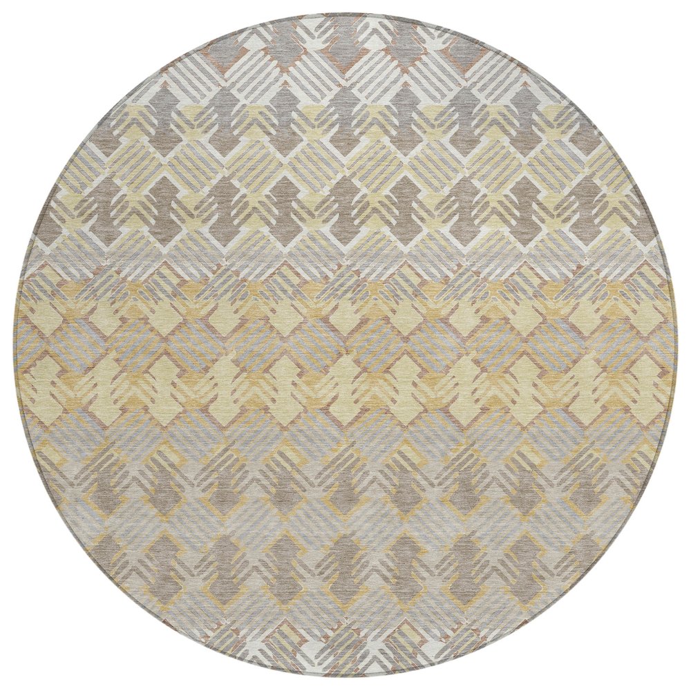 Machine Washable Indoor/Outdoor Chantille ACN2773 Gold 8' x 8' Round Rug. Picture 1