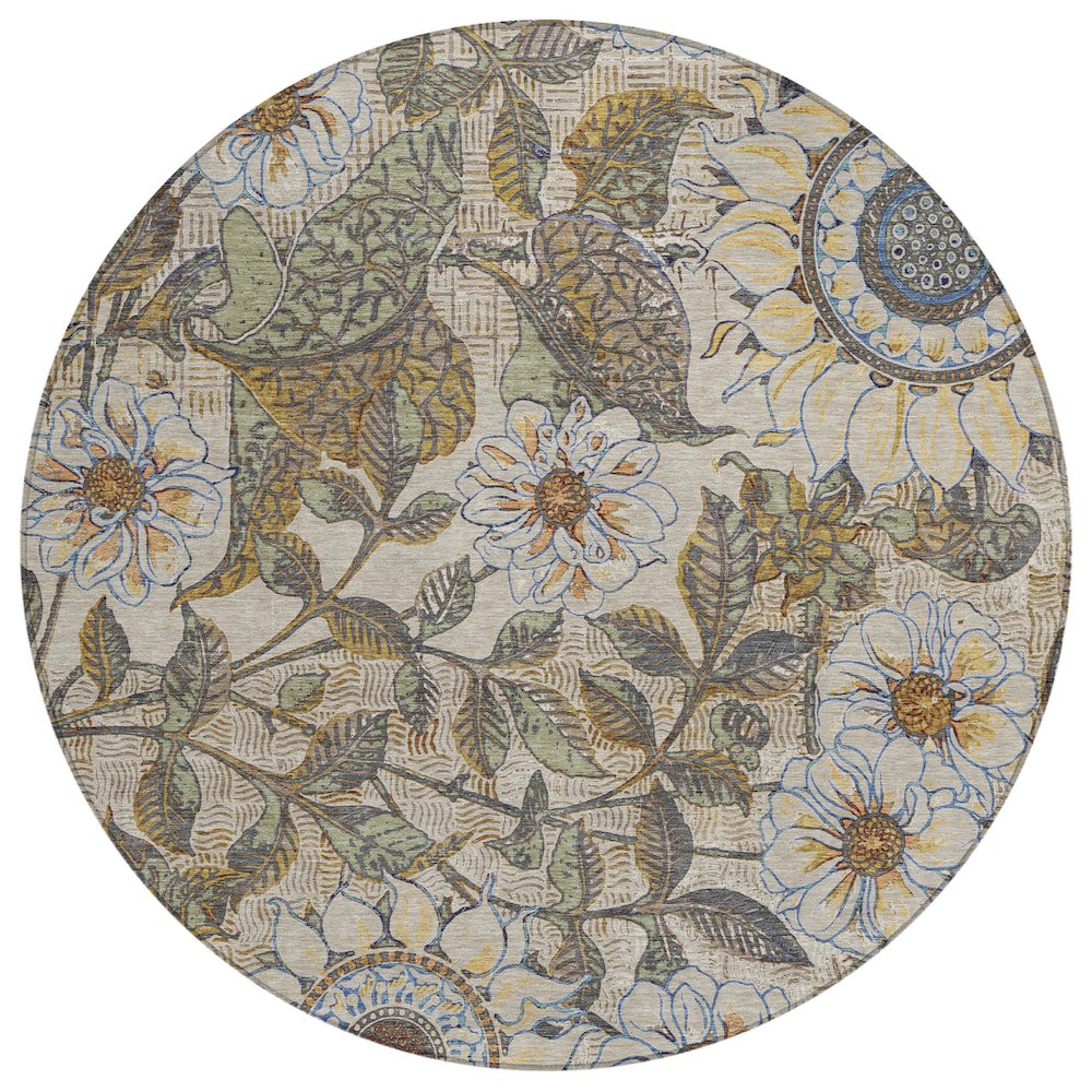 Machine Washable Indoor/Outdoor Chantille ACN2774 Brown 8' x 8' Round Rug. Picture 1