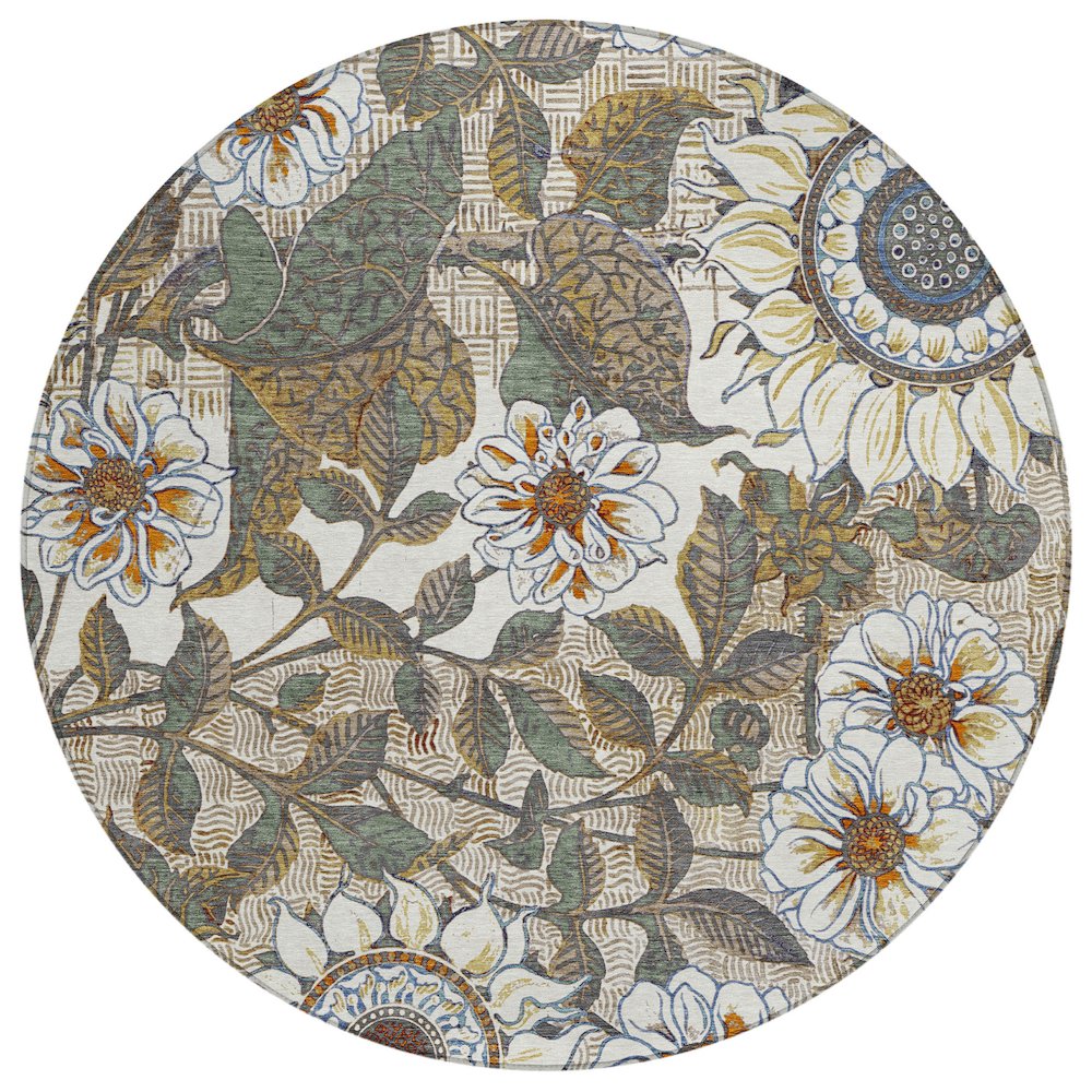 Machine Washable Indoor/Outdoor Chantille ACN2774 Ivory 8' x 8' Round Rug. Picture 1