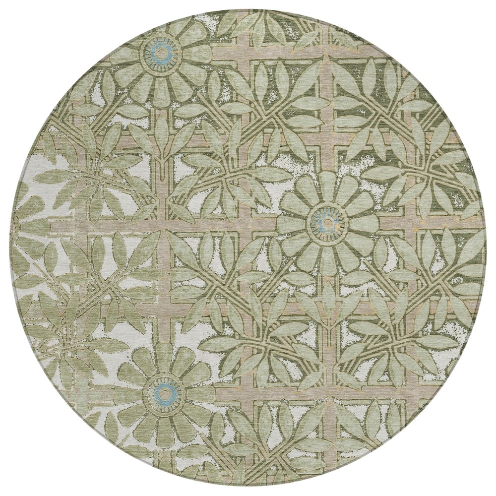 Machine Washable Indoor/Outdoor Chantille ACN2775 Green 8' x 8' Round Rug. Picture 1