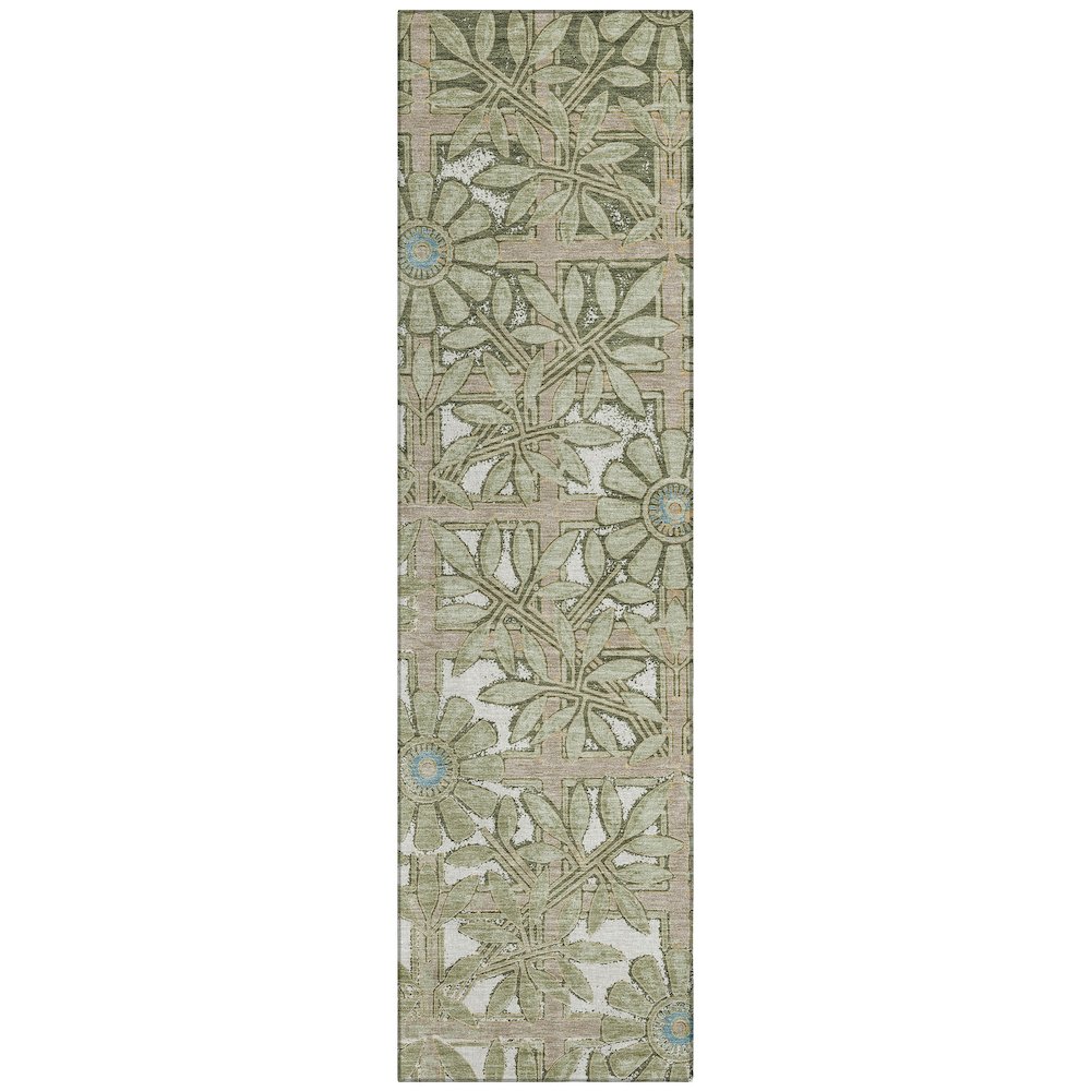 Machine Washable Indoor/Outdoor Chantille ACN2775 Green 2'3" x 7'6" Runner Rug. Picture 1
