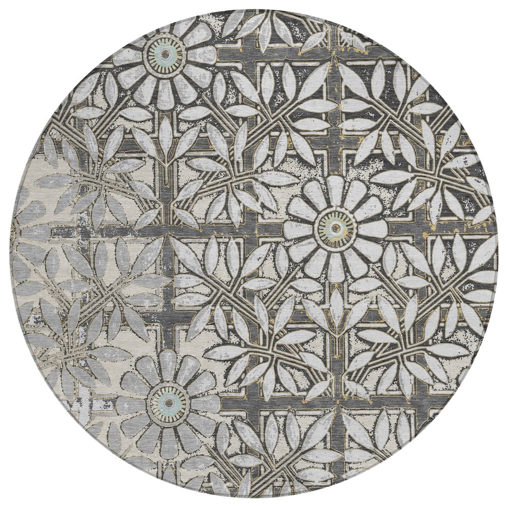Machine Washable Indoor/Outdoor Chantille ACN2775 Gray 8' x 8' Round Rug. Picture 1