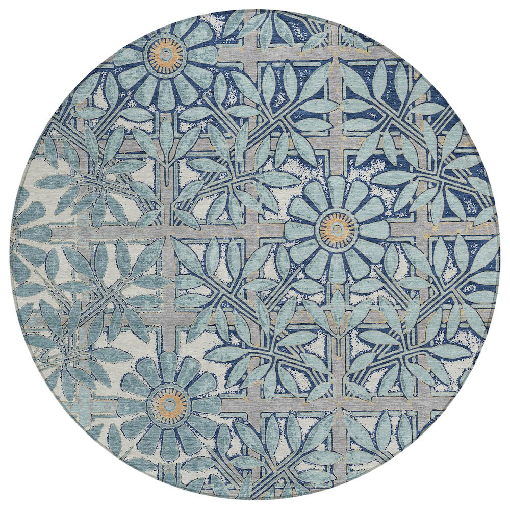 Machine Washable Indoor/Outdoor Chantille ACN2775 Blue 8' x 8' Round Rug. Picture 1
