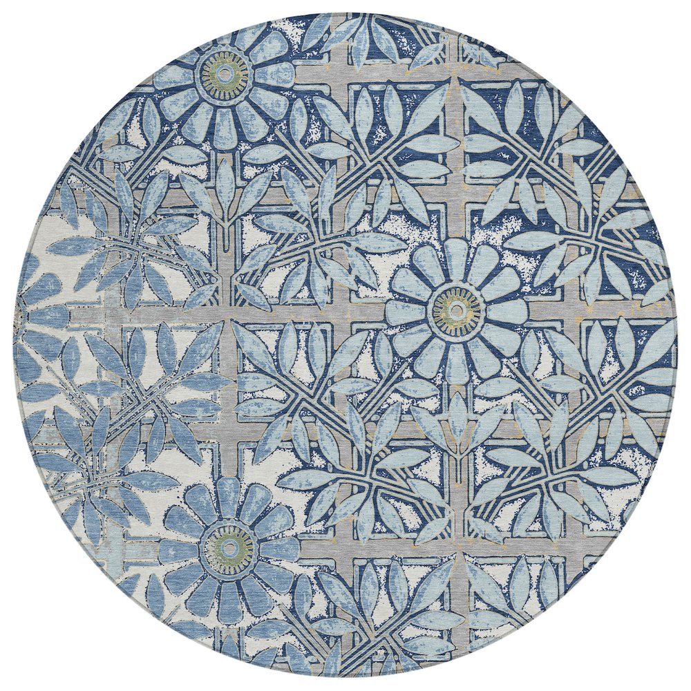 Machine Washable Indoor/Outdoor Chantille ACN2775 Blue 8' x 8' Round Rug. Picture 1