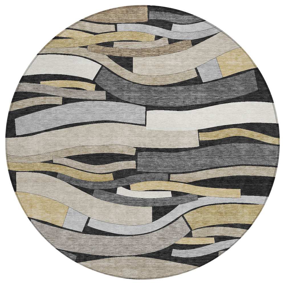 Machine Washable Indoor/Outdoor Chantille ACN2776 Black 8' x 8' Round Rug. Picture 1