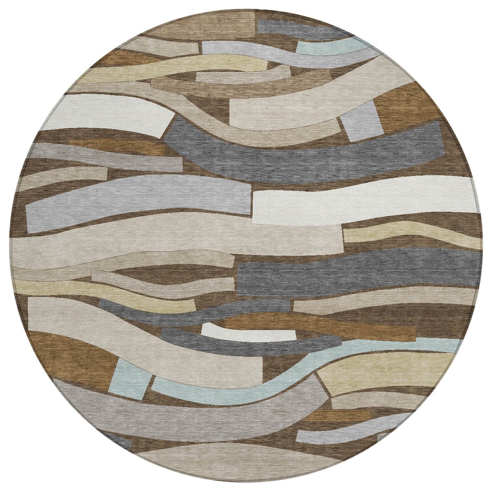 Machine Washable Indoor/Outdoor Chantille ACN2776 Brown 8' x 8' Round Rug. Picture 1