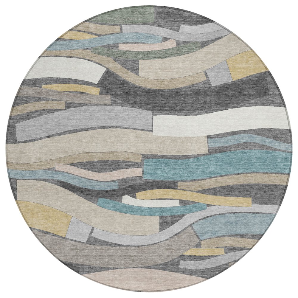Machine Washable Indoor/Outdoor Chantille ACN2776 Gray 8' x 8' Round Rug. Picture 1