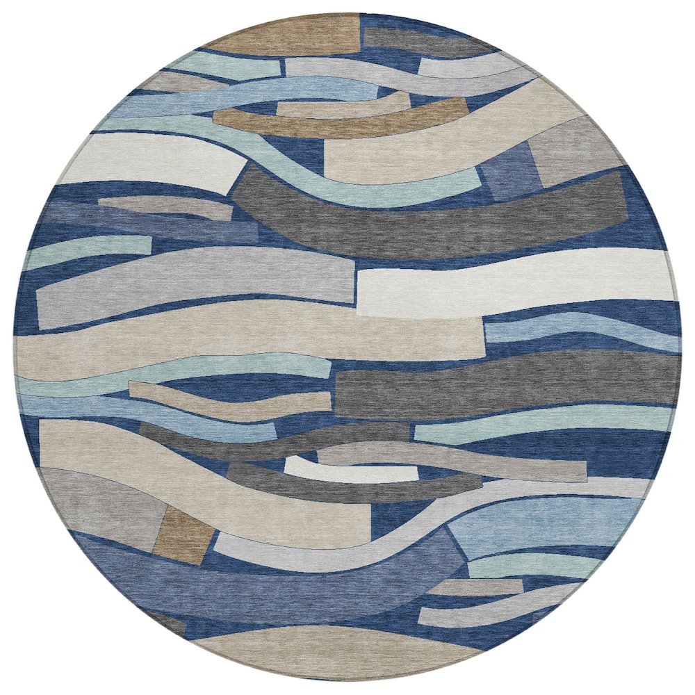 Machine Washable Indoor/Outdoor Chantille ACN2776 Blue 8' x 8' Round Rug. Picture 1