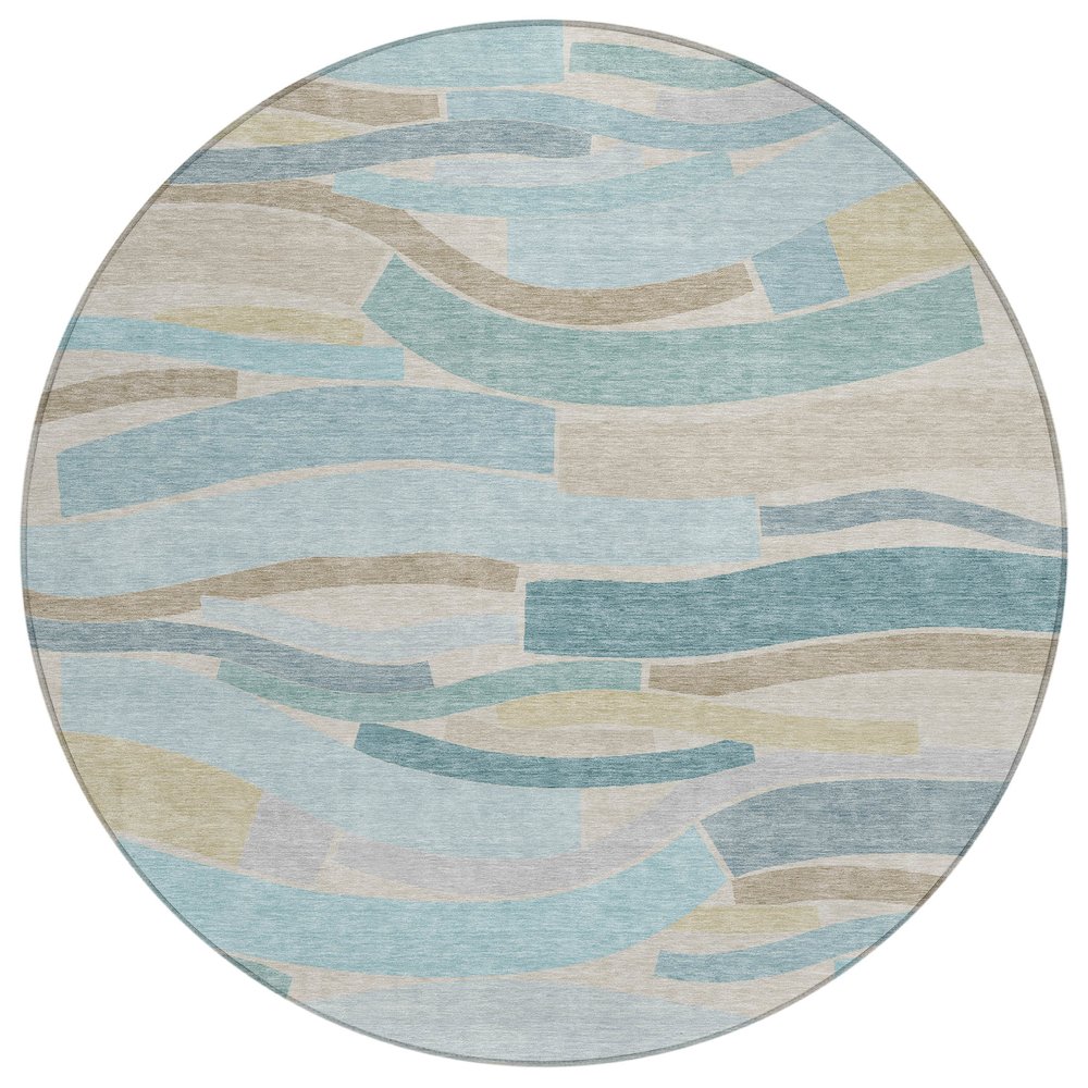 Machine Washable Indoor/Outdoor Chantille ACN2776 Teal 8' x 8' Round Rug. Picture 1