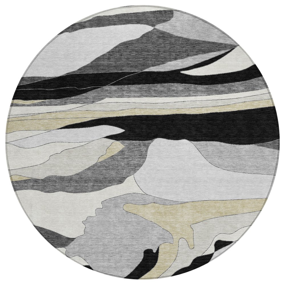 Machine Washable Indoor/Outdoor Chantille ACN2777 Black 8' x 8' Round Rug. Picture 1