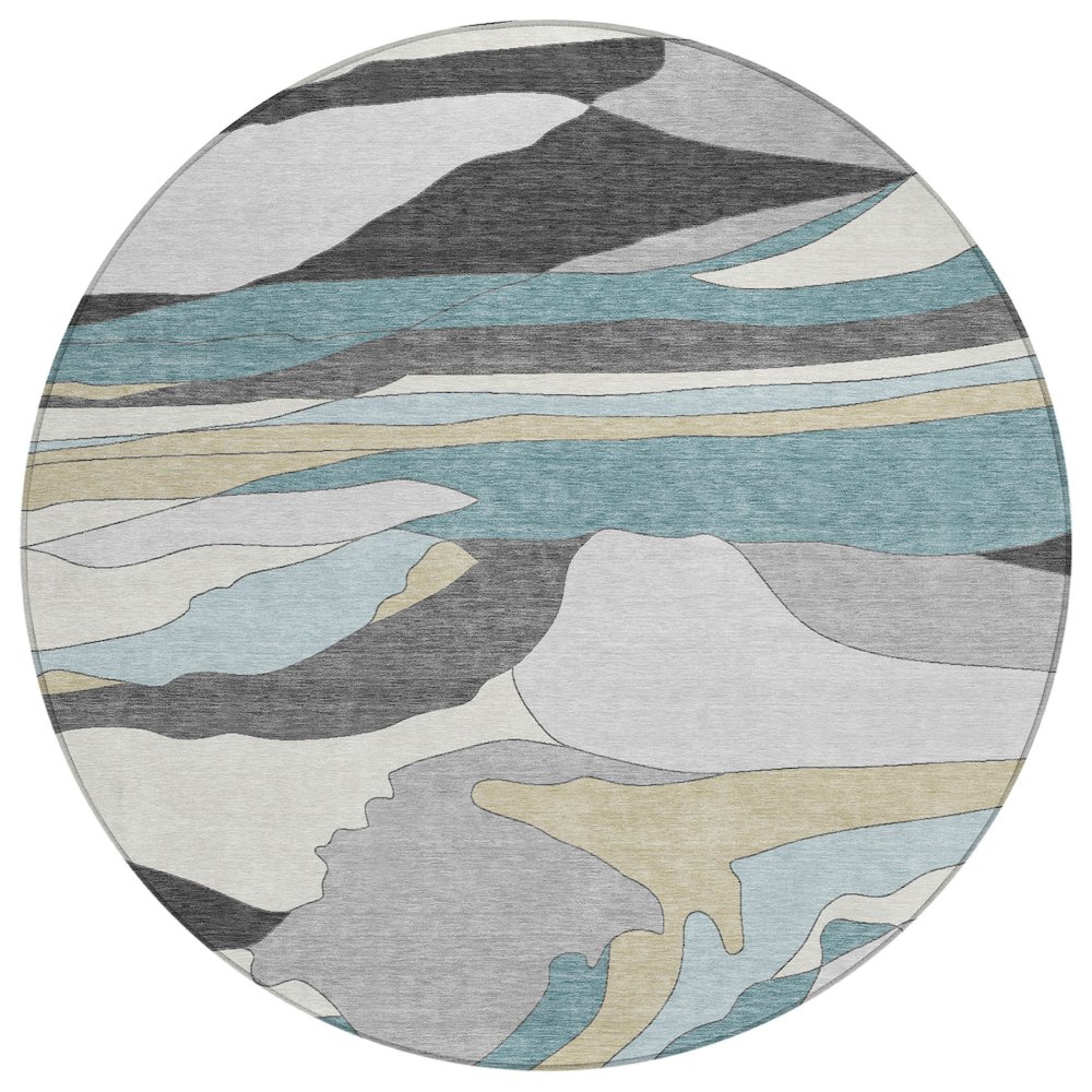 Machine Washable Indoor/Outdoor Chantille ACN2777 Teal 8' x 8' Round Rug. Picture 1