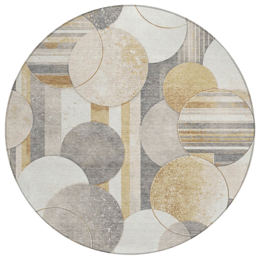 Machine Washable Indoor/Outdoor Chantille ACN2778 Gold 8' x 8' Round Rug. Picture 1