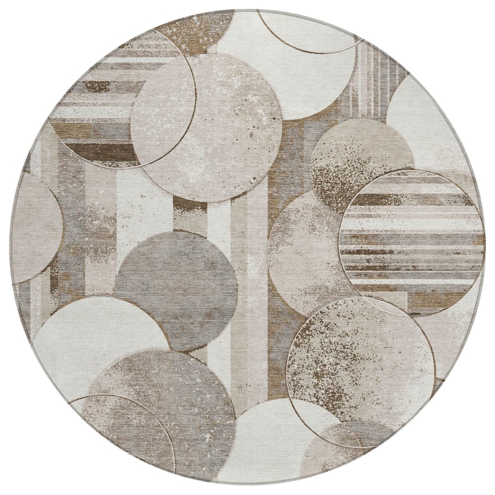 Machine Washable Indoor/Outdoor Chantille ACN2778 Brown 8' x 8' Round Rug. Picture 1