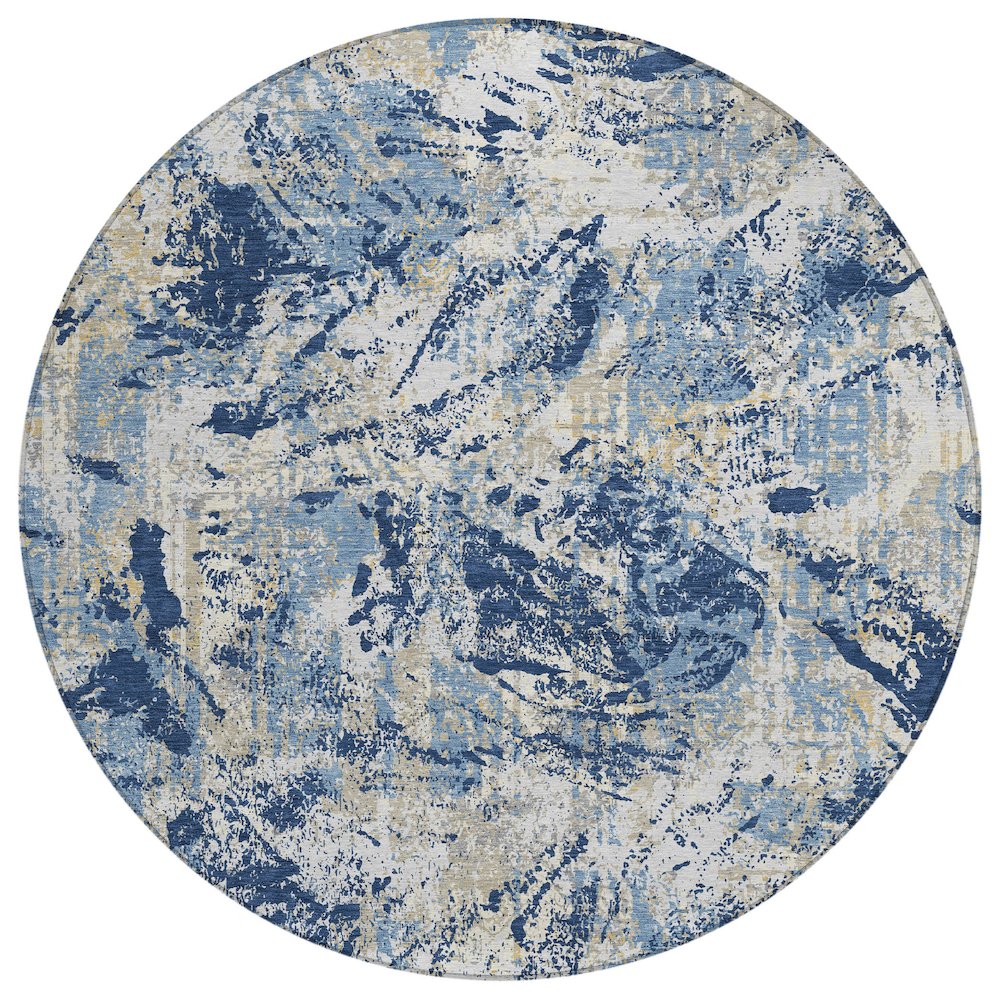 Machine Washable Indoor/Outdoor Chantille ACN2779 Blue 8' x 8' Round Rug. Picture 1