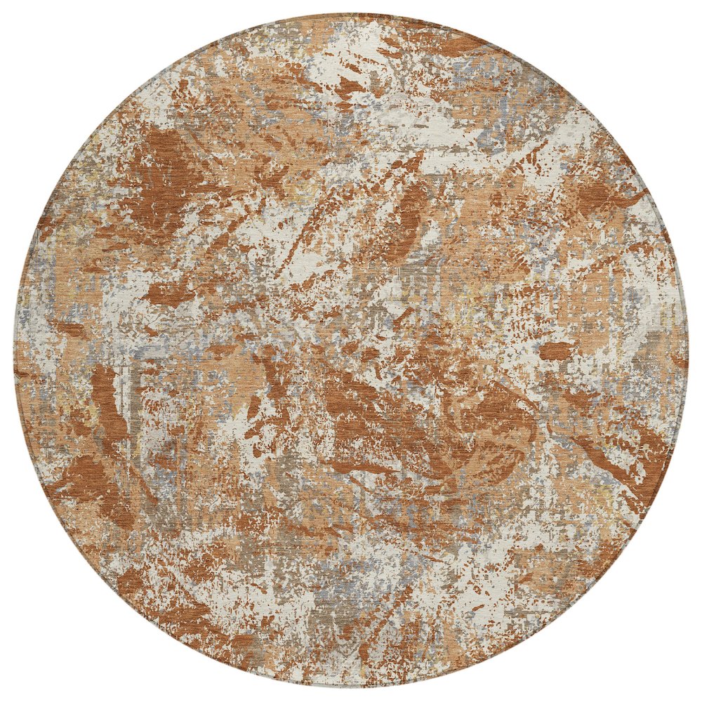 Machine Washable Indoor/Outdoor Chantille ACN2779 Orange 8' x 8' Round Rug. Picture 1