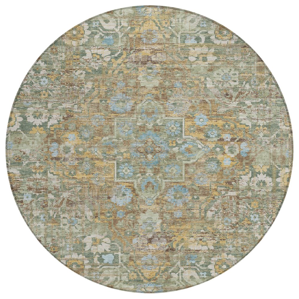 Machine Washable Indoor/Outdoor Chantille ACN2782 Green 8' x 8' Round Rug. Picture 1
