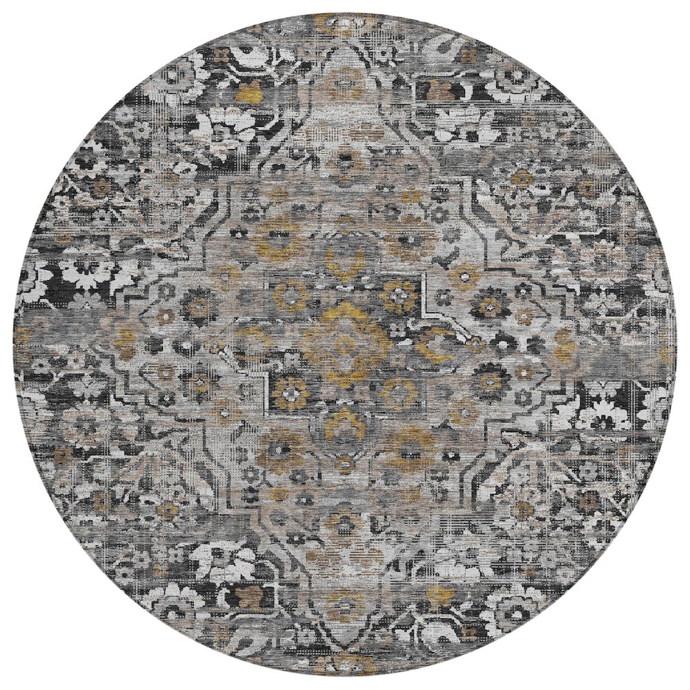 Machine Washable Indoor/Outdoor Chantille ACN2782 Black 8' x 8' Round Rug. Picture 1