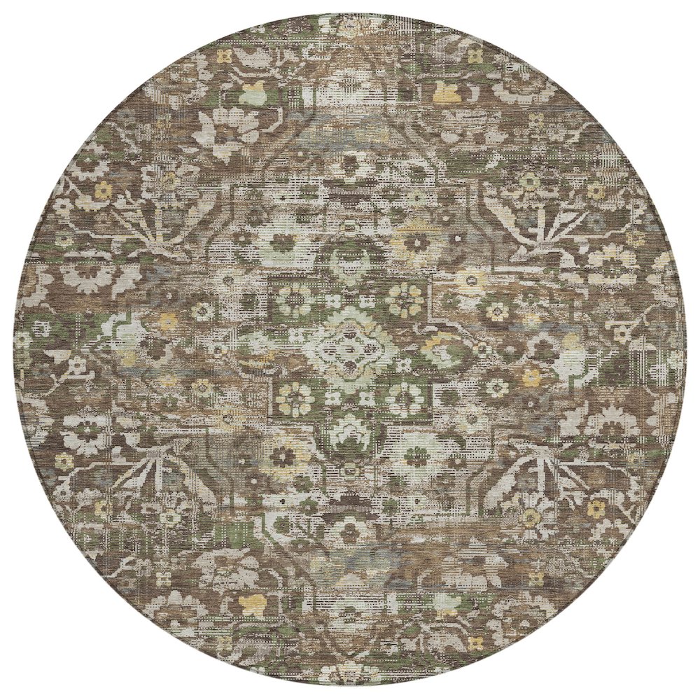 Machine Washable Indoor/Outdoor Chantille ACN2782 Brown 8' x 8' Round Rug. Picture 1