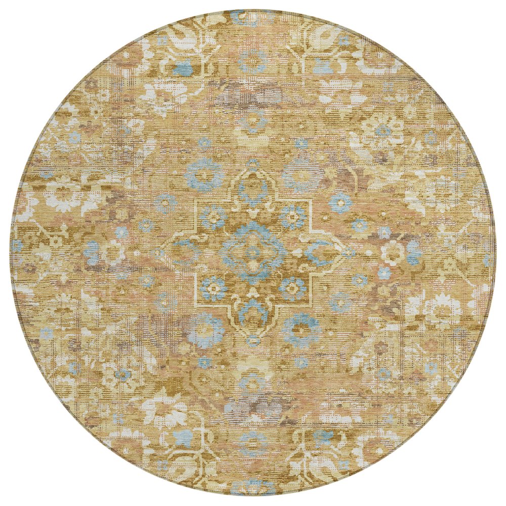 Machine Washable Indoor/Outdoor Chantille ACN2782 Gold 8' x 8' Round Rug. Picture 1