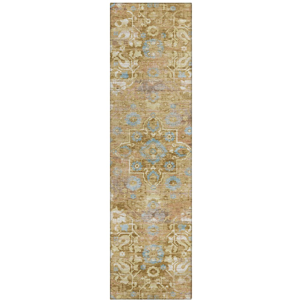Machine Washable Indoor/Outdoor Chantille ACN2782 Gold 2'3" x 7'6" Runner Rug. Picture 1