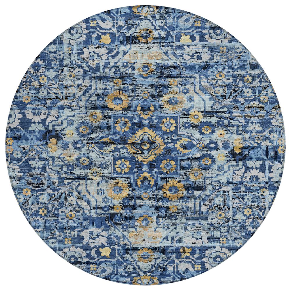 Machine Washable Indoor/Outdoor Chantille ACN2782 Blue 8' x 8' Round Rug. Picture 1