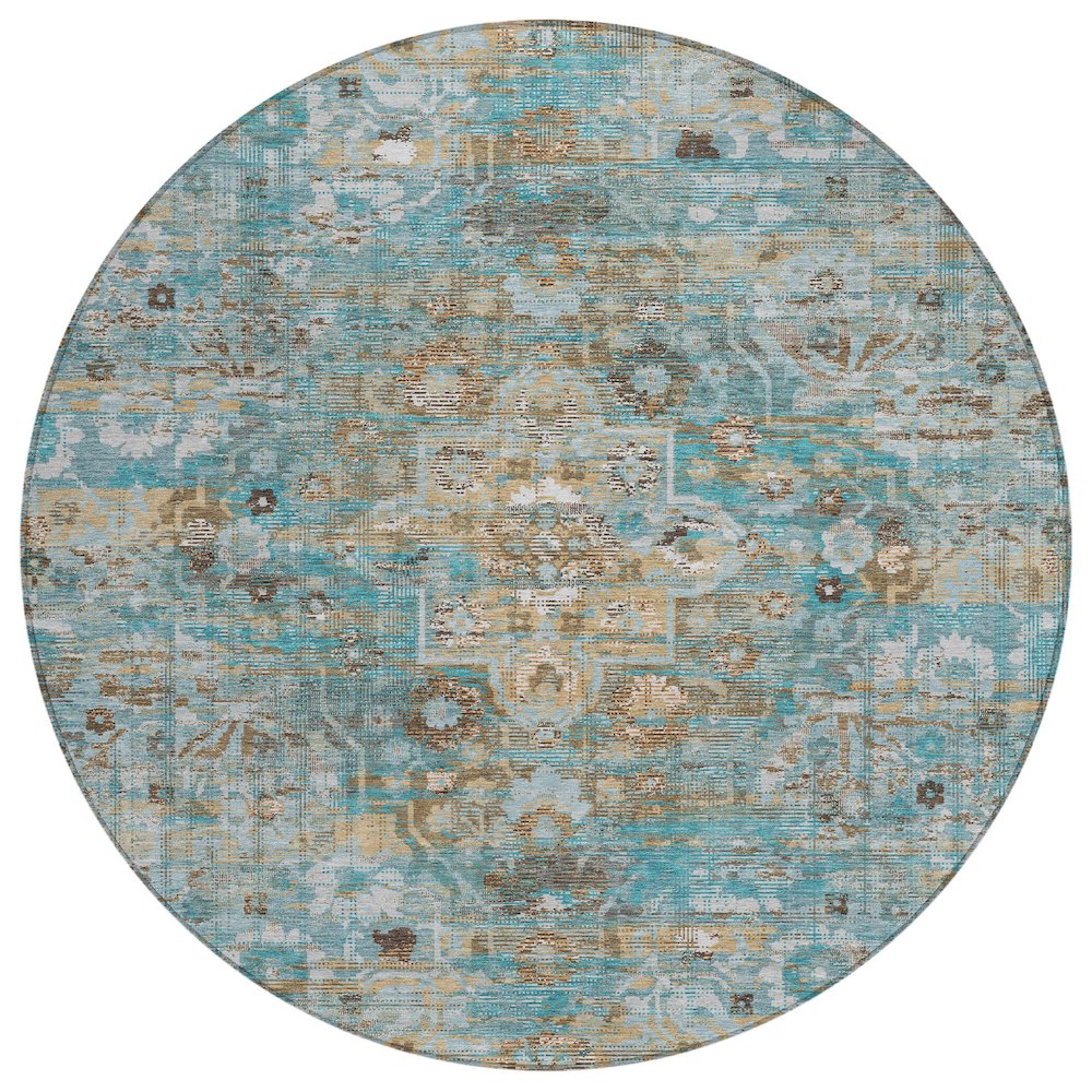 Machine Washable Indoor/Outdoor Chantille ACN2782 Teal 8' x 8' Round Rug. Picture 1