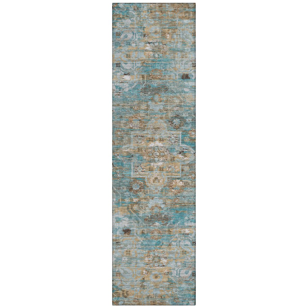 Machine Washable Indoor/Outdoor Chantille ACN2782 Teal 2'3" x 7'6" Runner Rug. Picture 1