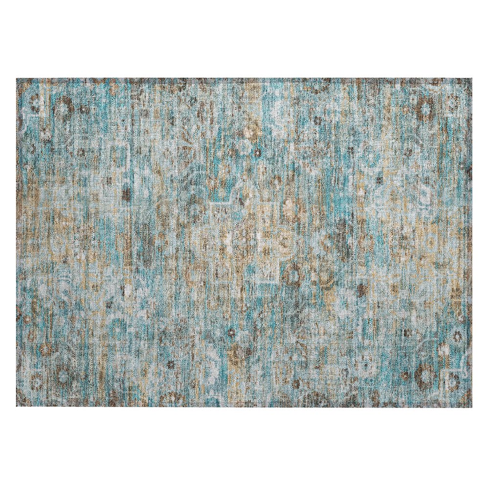 Machine Washable Indoor/Outdoor Chantille ACN2782 Teal 1'8" x 2'6" Rug. Picture 1