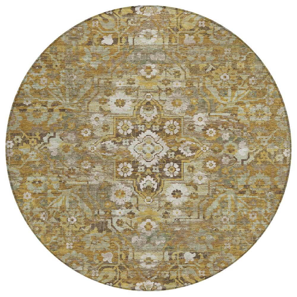 Machine Washable Indoor/Outdoor Chantille ACN2782 Gold 8' x 8' Round Rug. Picture 1