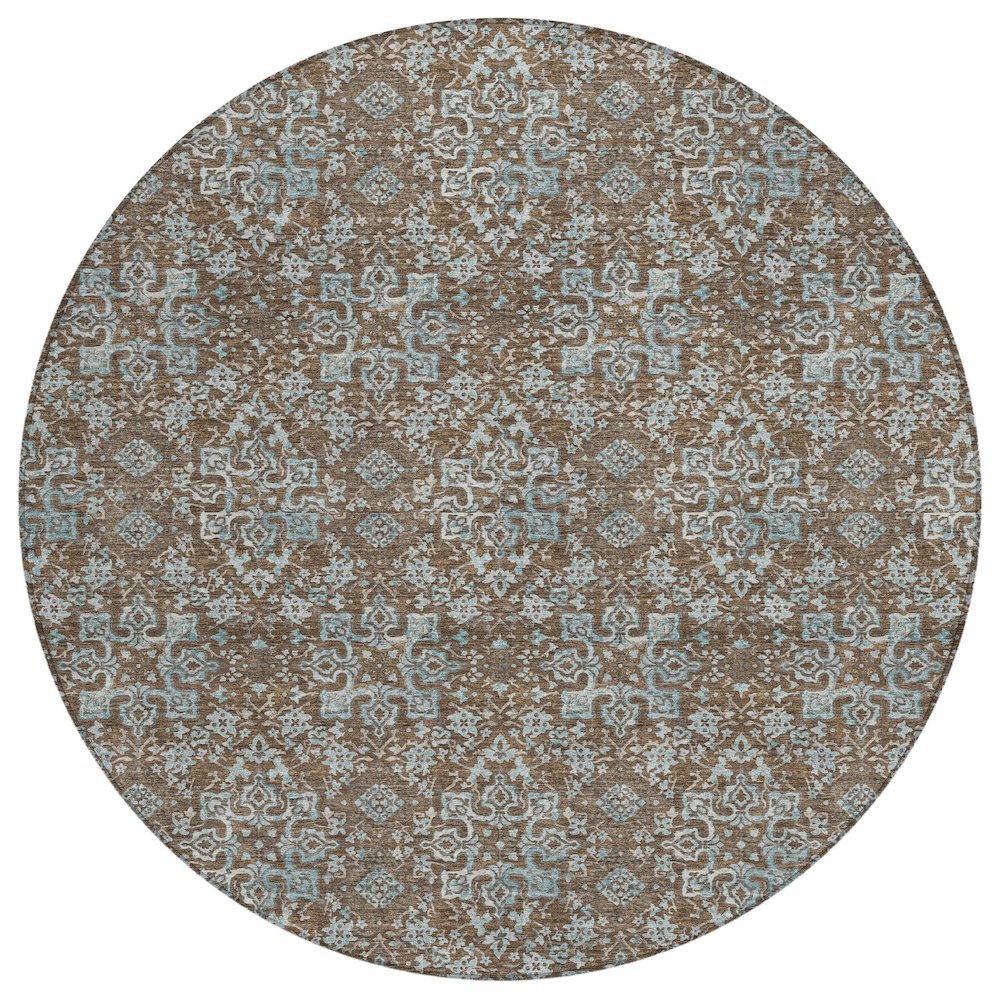 Machine Washable Indoor/Outdoor Chantille ACN2783 Brown 8' x 8' Round Rug. Picture 1