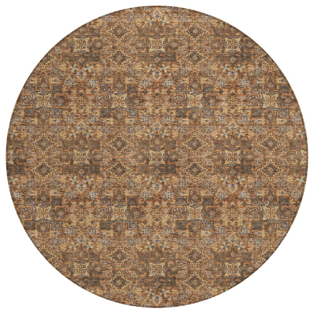 Machine Washable Indoor/Outdoor Chantille ACN2783 Orange 8' x 8' Round Rug. Picture 1
